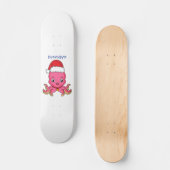 Skateboard Belle pieuvre joyeuse en casquette de Noël (Recto)
