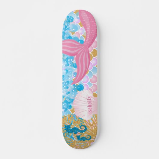 Skateboard Belle Queue de sirène rose (Devant)