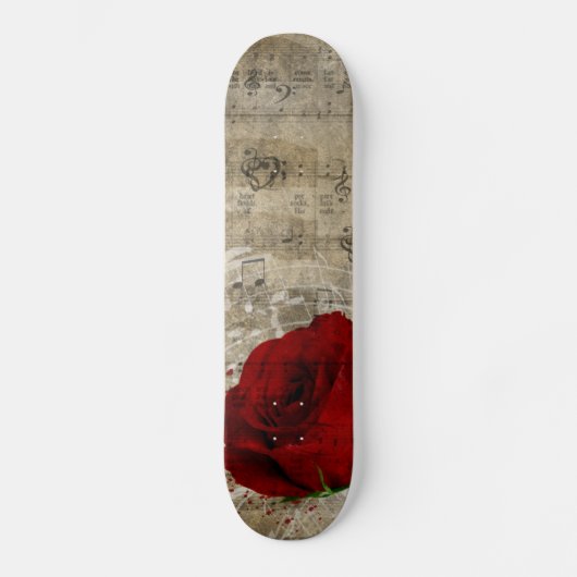 Skateboard Belle rose rouge notes piano tourbillonné (Recto)