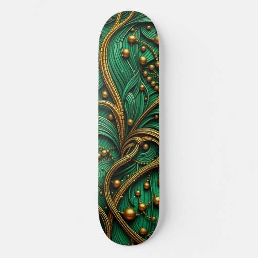 Skateboard Belle Vert & Or Floral et perles Abstrait (Recto)