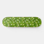 Skateboard Belles Fleurs Blanches et Feuilles Vertes (Horz)