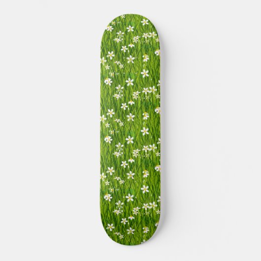 Skateboard Belles Fleurs Blanches et Feuilles Vertes (Recto)