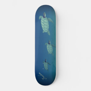 Skateboard Belles tortues de mer nageant et calligraphie