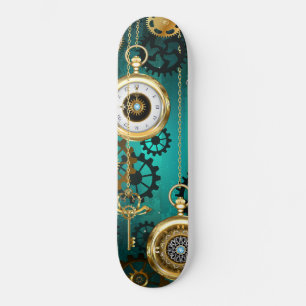 Skateboard Bijou Steampunk Montre sur un fond vert