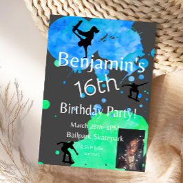 Skateboard Birthday Photo Invitation Kaart