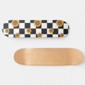 Skateboard Black and White Checkered & Sunflower Print (Horz)