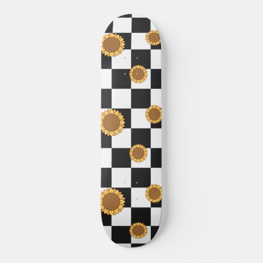 Skateboard Black and White Checkered & Sunflower Print (Recto)