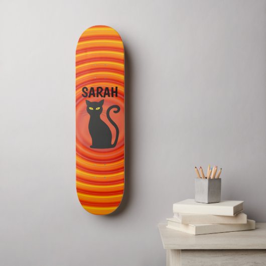Skateboard Black Cat Custom Ajouter un nom Skate (Art mural)