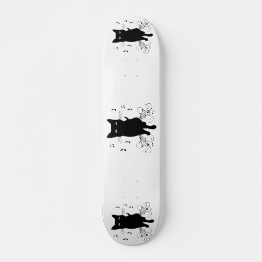 Skateboard Black Cat Surrounded by Whispering Notes of Music (Devant)
