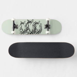 Skateboard Black Horse Heads on Green