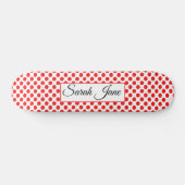 Skateboard Blanc classique Points rouges | Nom personnalisé (Horz)