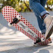 Skateboard Blanc classique Points rouges | Nom personnalisé