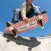 Skateboard Blanc classique Points rouges | Nom personnalisé