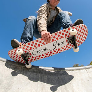 Skateboard Blanc classique Points rouges Nom personnalisé