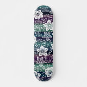 Skateboard Blanc Floral foncé violet Turquoise bleu vert rayu (Devant)