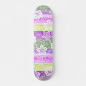 Skateboard Blanc Floral rose chaud pourpre citron vert rayure (Devant)