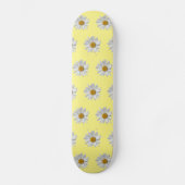 Skateboard Blanc Motif marguerite mignonne Jaune (Recto)