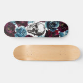 Skateboard Bleu Bourgogne Fleurs crâne GIrly Edgy (Horz)