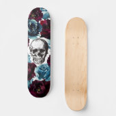 Skateboard Bleu Bourgogne Fleurs crâne GIrly Edgy (Recto)