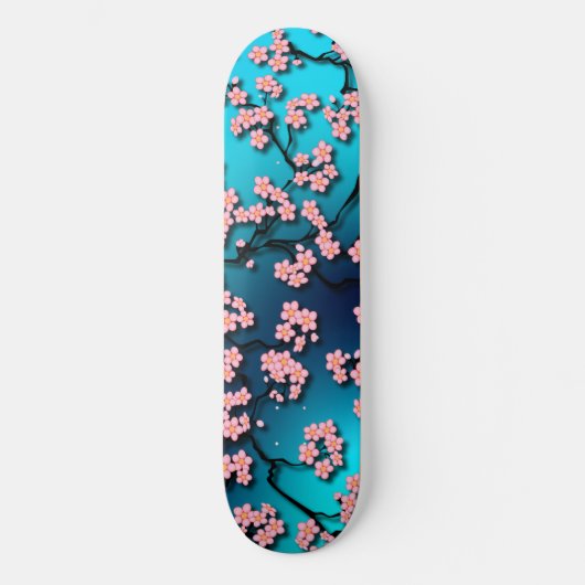 Skateboard Bleu Ciel Cerisier Fleur (Recto)