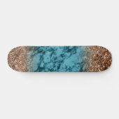 Skateboard Bleu Marbleing et Parties scintillant d'or (Horz)
