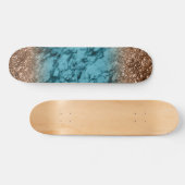 Skateboard Bleu Marbleing et Parties scintillant d'or (Horz)