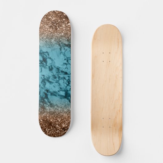 Skateboard Bleu Marbleing et Parties scintillant d'or (Recto)