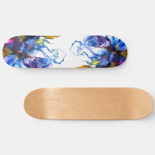Skateboard Bleu Marbre Agate Fluide Art (Horz)