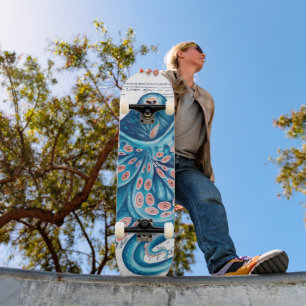 Skateboard Bleu Octopus Tentacles Carte Vintage Art nautique