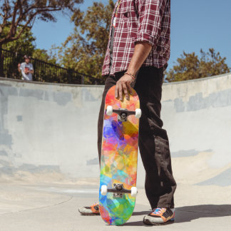 Skateboard Bleu orange violet rose citron vert Polygone Art