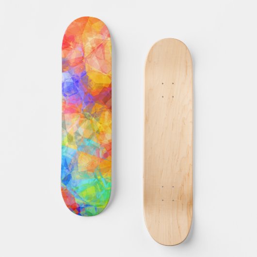 Skateboard Bleu orange violet rose citron vert Polygone Art (Recto)