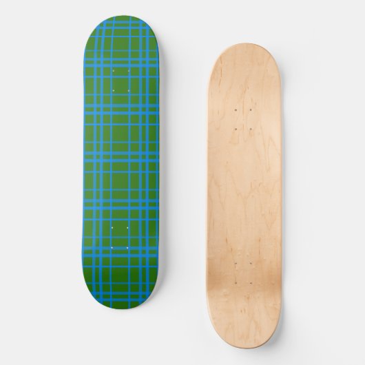 Skateboard Bleu Sur Vert Tartan Plaid Design Motif (Recto)