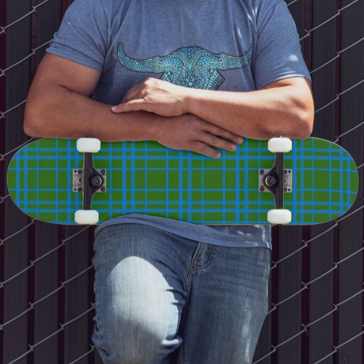 Skateboard Bleu Sur Vert Tartan Plaid Design Motif