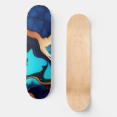 Skateboard Bleu tendance en or faux marbre (Recto)