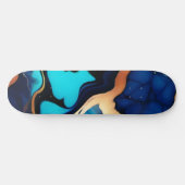 Skateboard Bleu tendance en or faux marbre (Horz)
