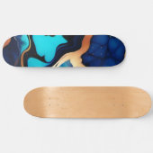 Skateboard Bleu tendance en or faux marbre (Horz)