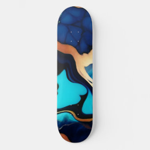 Skateboard Bleu tendance en or faux marbre