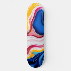 Skateboard Bleu tendance rose jaune faux marbre blanc