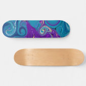 Skateboard Bleu, Turquoise, Tourbillons violets Plat d'art (Horz)