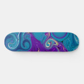 Skateboard Bleu, Turquoise, Tourbillons violets Plat d'art (Horz)