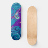 Skateboard Bleu, Turquoise, Tourbillons violets Plat d'art (Recto)