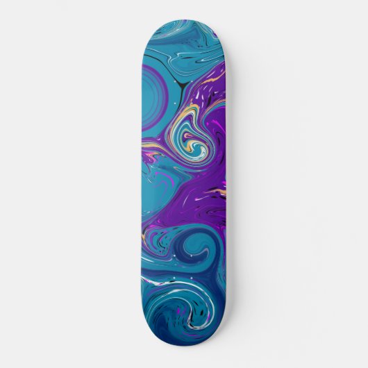 Skateboard Bleu, Turquoise, Tourbillons violets Plat d'art (Recto)