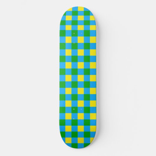 Skateboard Bleu Vert Jaune Chèque Plaid Design Motif (Recto)