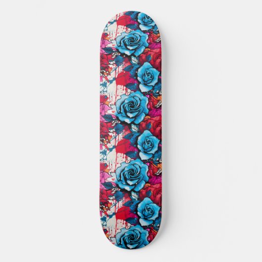 Skateboard Bloom urbain : Graffiti Rose rouge et bleu (Recto)