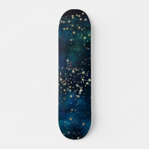 Skateboard Blue and Gold Under the Stars Night Sky