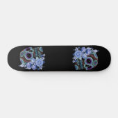 Skateboard Blue Floral Black Sugar Skull Jour des morts (Horz)