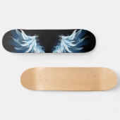 Skateboard Blue Glowing Angel Wings on black background (Horz)