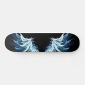 Skateboard Blue Glowing Angel Wings on black background (Horz)