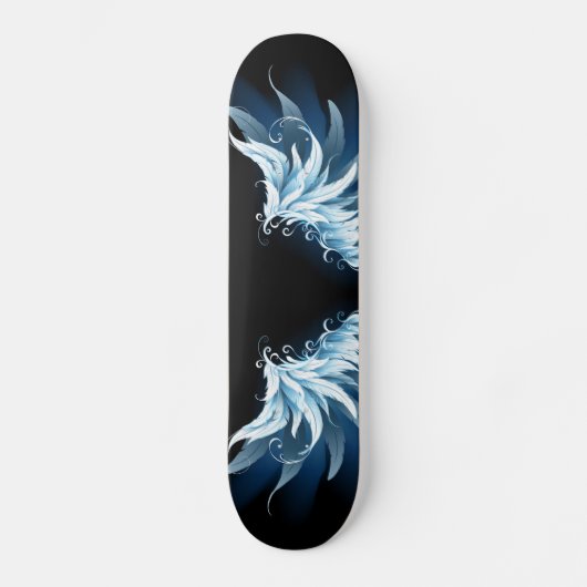 Skateboard Blue Glowing Angel Wings on black background (Recto)