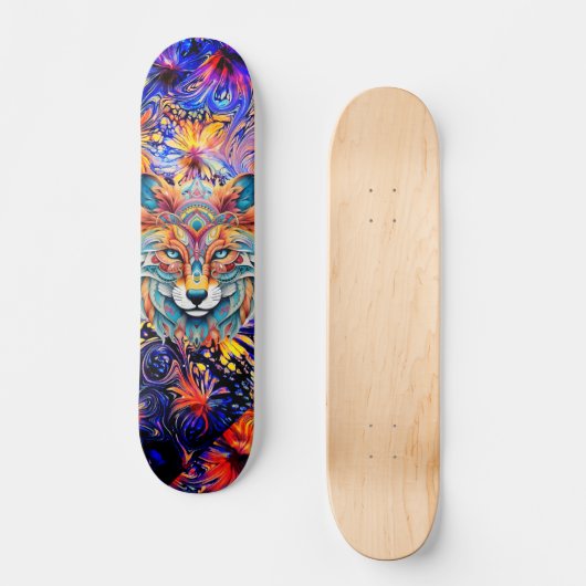 Skateboard Blue Goddess Abstrait Art & Boho Animal Face (Recto)